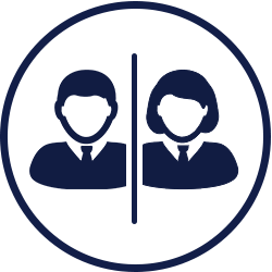 A stylised icon depicts a male figure on the left and a female figure on the right, separated by a vertical line, all encircled.