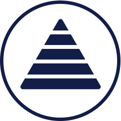 A simplified, triangular icon composed of five horizontal lines, decreasing in width from bottom to top, enclosed within a circle.