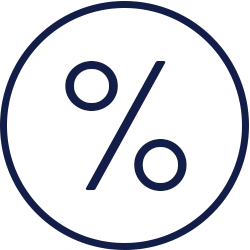 A percentage symbol centered within a circle, with a light backdrop, representing a concept or icon typically related to discounts or statistics.